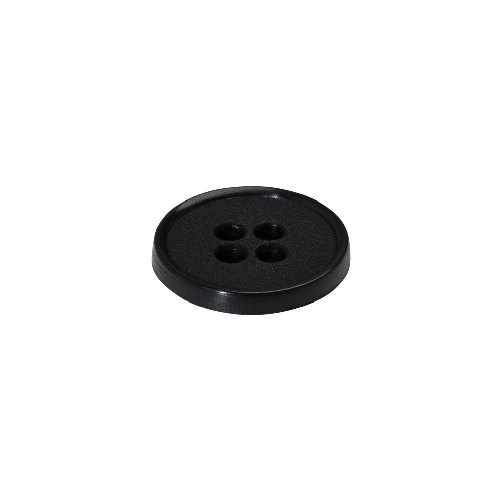 4-Hole Plastic Button - 24L/15mm - Matte Black Narrow Rim - Folded 4-Hole Plastic Button - 24L/15mm - Matte Black Narrow Rim - Folded