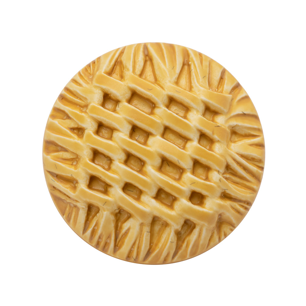 Plastic Shank Back Button - 44L/28mm - Mustard and Cream Basktweave Plastic Shank Back Button - 44L/28mm - Mustard and Cream Basktweave