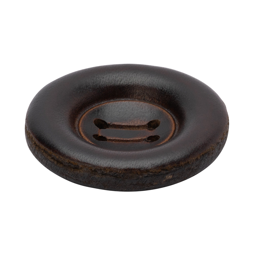 Leather 4-Hole Button - 54L/34mm - Dark Brown Dish Shaped - Folded Leather 4-Hole Button - 54L/34mm - Dark Brown Dish Shaped - Folded