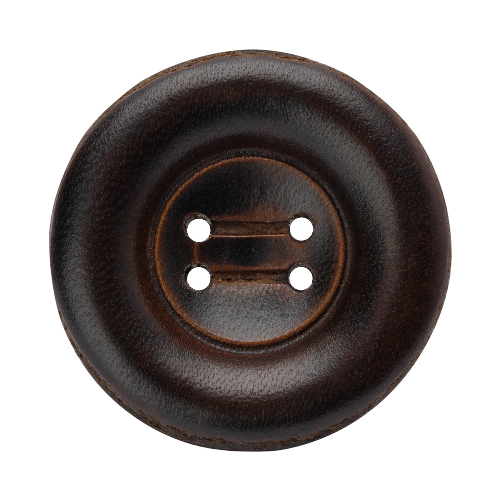 Leather 4-Hole Button - 54L/34mm - Dark Brown Dish Shaped Leather 4-Hole Button - 54L/34mm - Dark Brown Dish Shaped