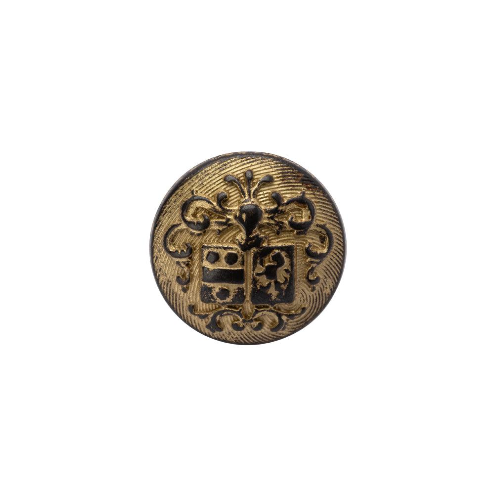 Metal Shank Back Button - 24L/15mm - Distressed Gold Crest Metal Shank Back Button - 24L/15mm - Distressed Gold Crest