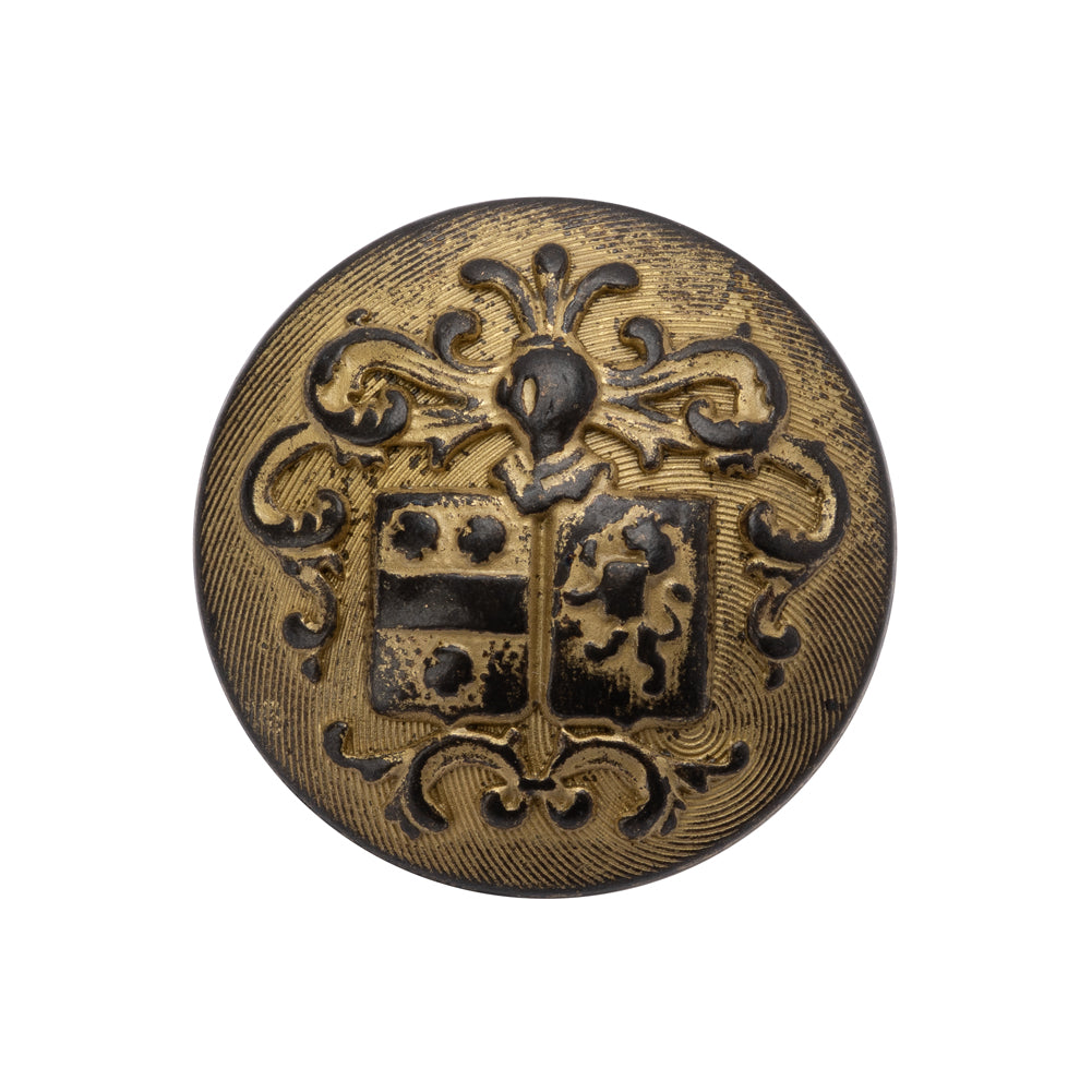Metal Shank Back Button - 40L/25.5mm - Distressed Gold Crest Metal Shank Back Button - 40L/25.5mm - Distressed Gold Crest