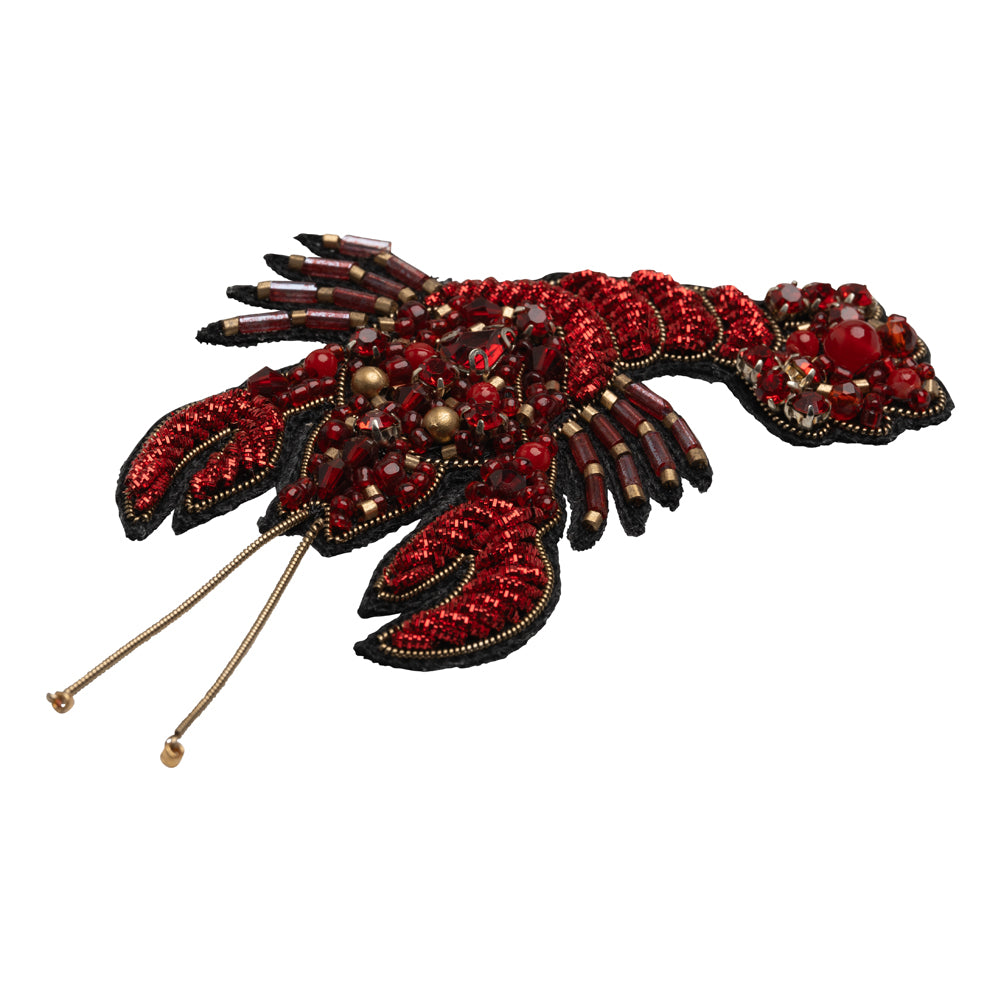 Rhinestones and Glass Beaded Metallic Applique, 3.25" x 2.75" - Red and Gold Lobster - Alice Collection - Folded Rhinestones and Glass Beaded Metallic Applique, 3.25" x 2.75" - Red and Gold Lobster - Alice Collection - Folded