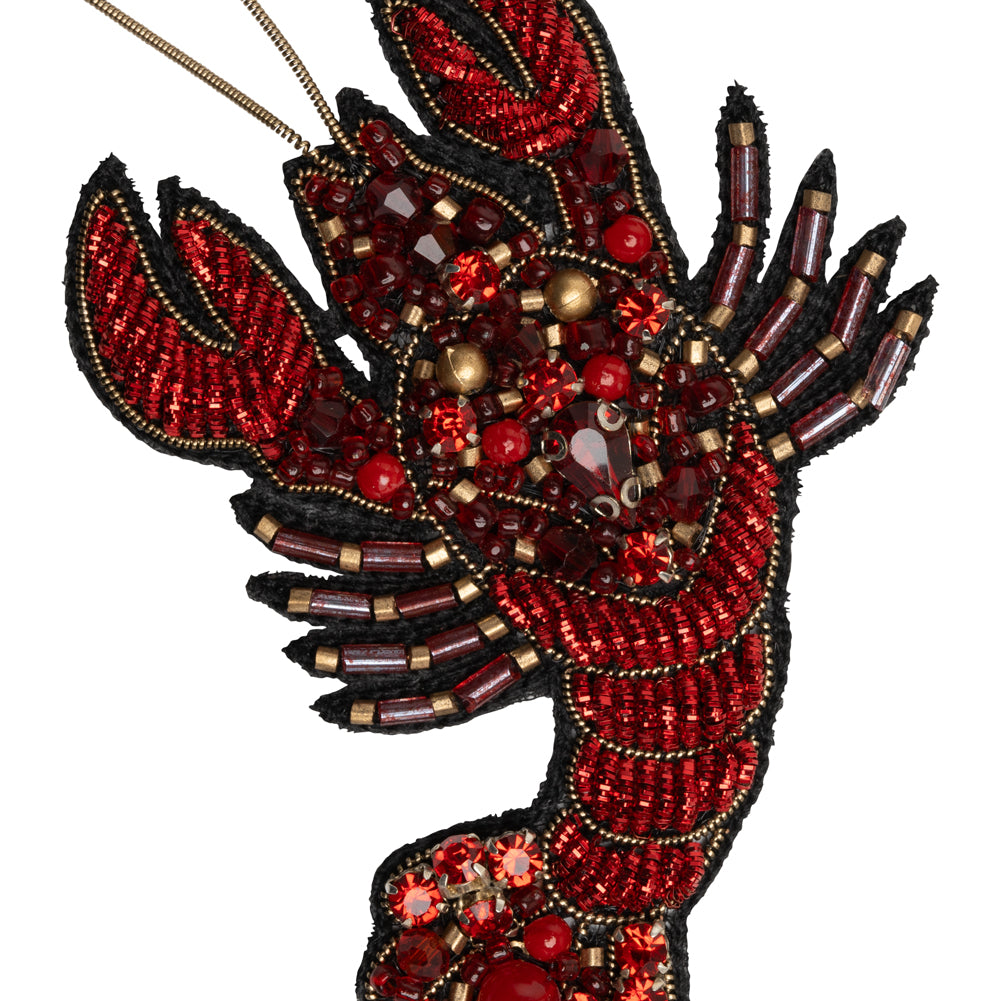 Rhinestones and Glass Beaded Metallic Applique, 3.25" x 2.75" - Red and Gold Lobster - Alice Collection - Detail Rhinestones and Glass Beaded Metallic Applique, 3.25" x 2.75" - Red and Gold Lobster - Alice Collection - Detail