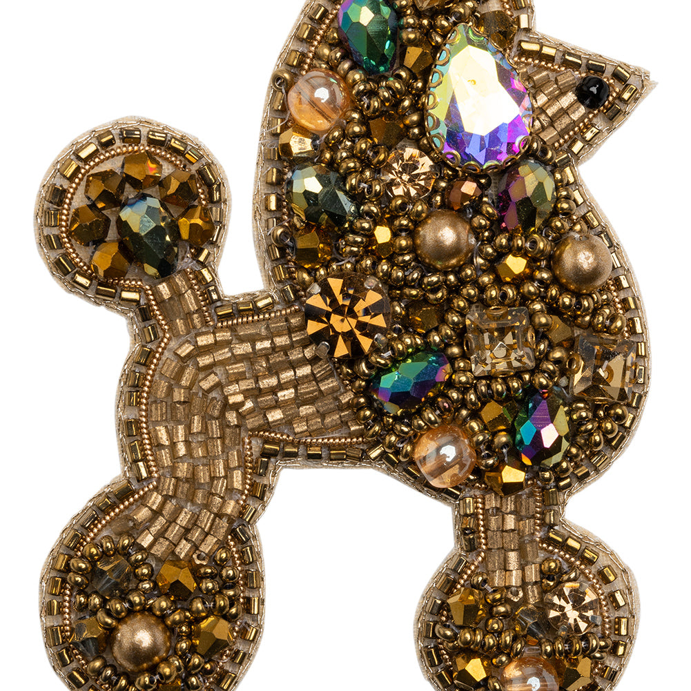 Rhinestones and Glass Beaded Applique, 3.5" x 2.375" - Gold and Oilslick Poodle - Alice Collection - Detail Rhinestones and Glass Beaded Applique, 3.5" x 2.375" - Gold and Oilslick Poodle - Alice Collection - Detail
