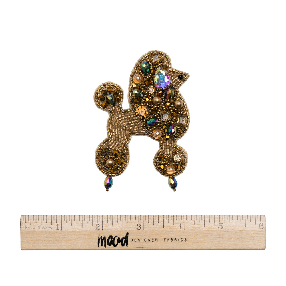 Rhinestones and Glass Beaded Applique, 3.5" x 2.375" - Gold and Oilslick Poodle - Alice Collection - Full Rhinestones and Glass Beaded Applique, 3.5" x 2.375" - Gold and Oilslick Poodle - Alice Collection - Full