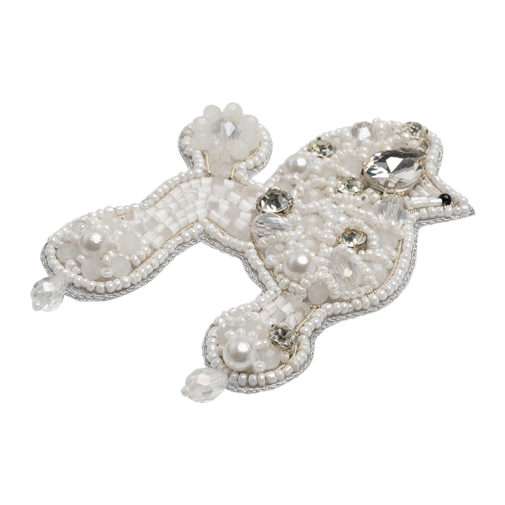 Rhinestones and Glass Beaded Applique, 3.5" x 2.375" - White, Crystal and Silver Poodle - Alice Collection - Folded Rhinestones and Glass Beaded Applique, 3.5" x 2.375" - White, Crystal and Silver Poodle - Alice Collection - Folded
