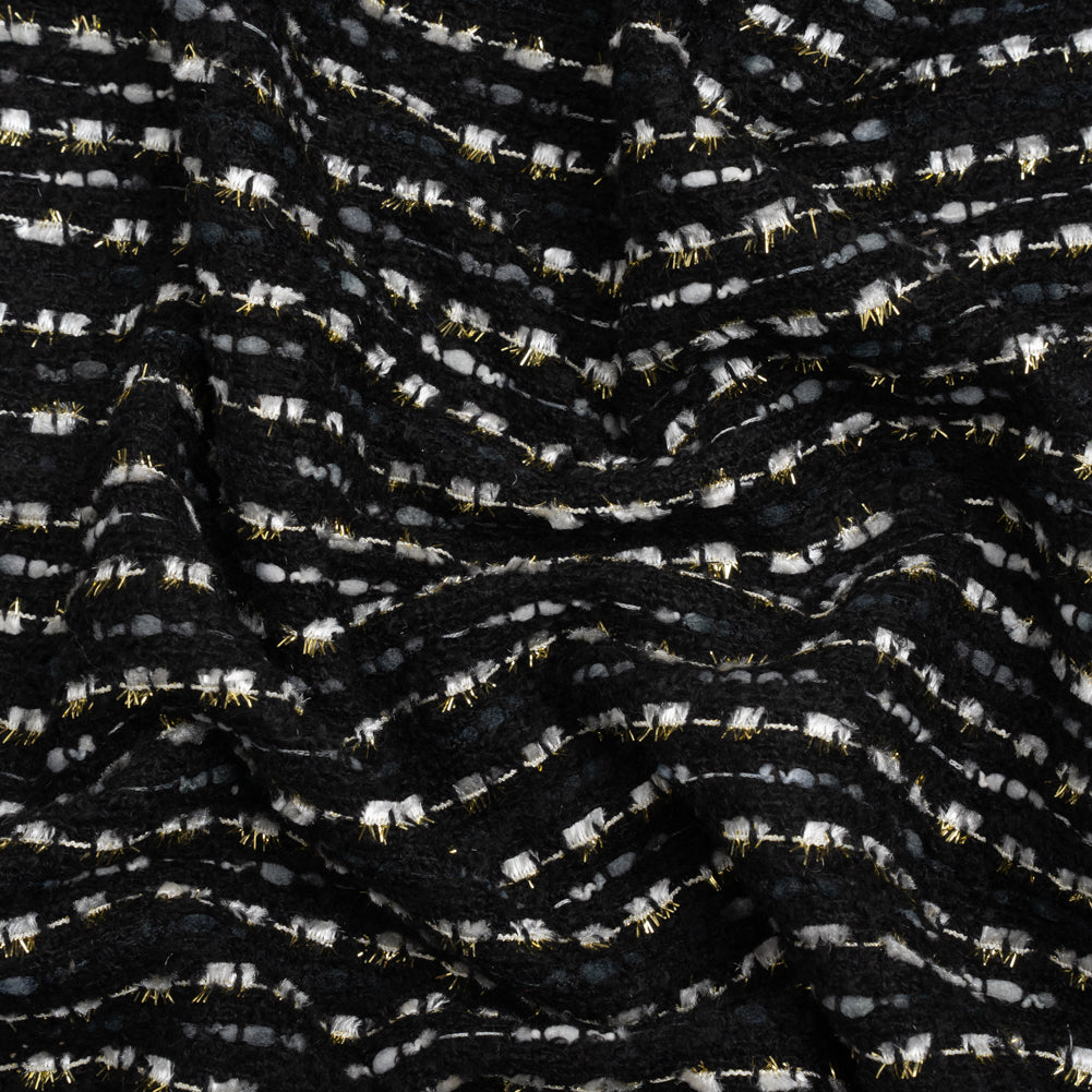 Black, White and Gold Boucle Striped Acrylic Tweed Black, White and Gold Boucle Striped Acrylic Tweed