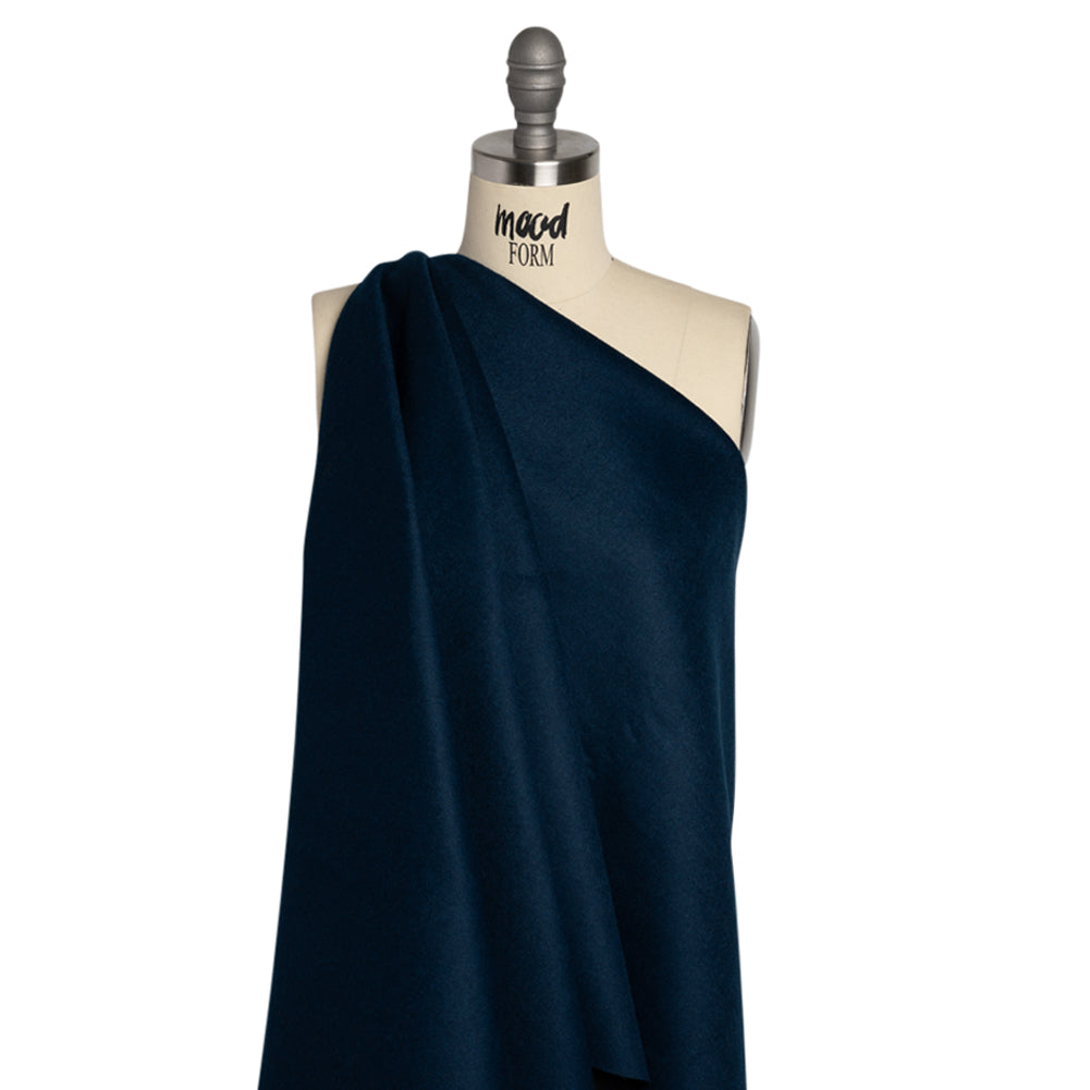 Dark Blue and Black Brushed Wool Blend Twill Double Cloth Coating Drape Dark Blue and Black Brushed Wool Blend Twill Double Cloth Coating Drape