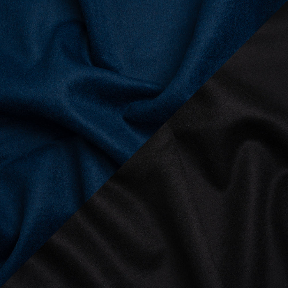 Dark Blue and Black Brushed Wool Blend Twill Double Cloth Coating Dark Blue and Black Brushed Wool Blend Twill Double Cloth Coating