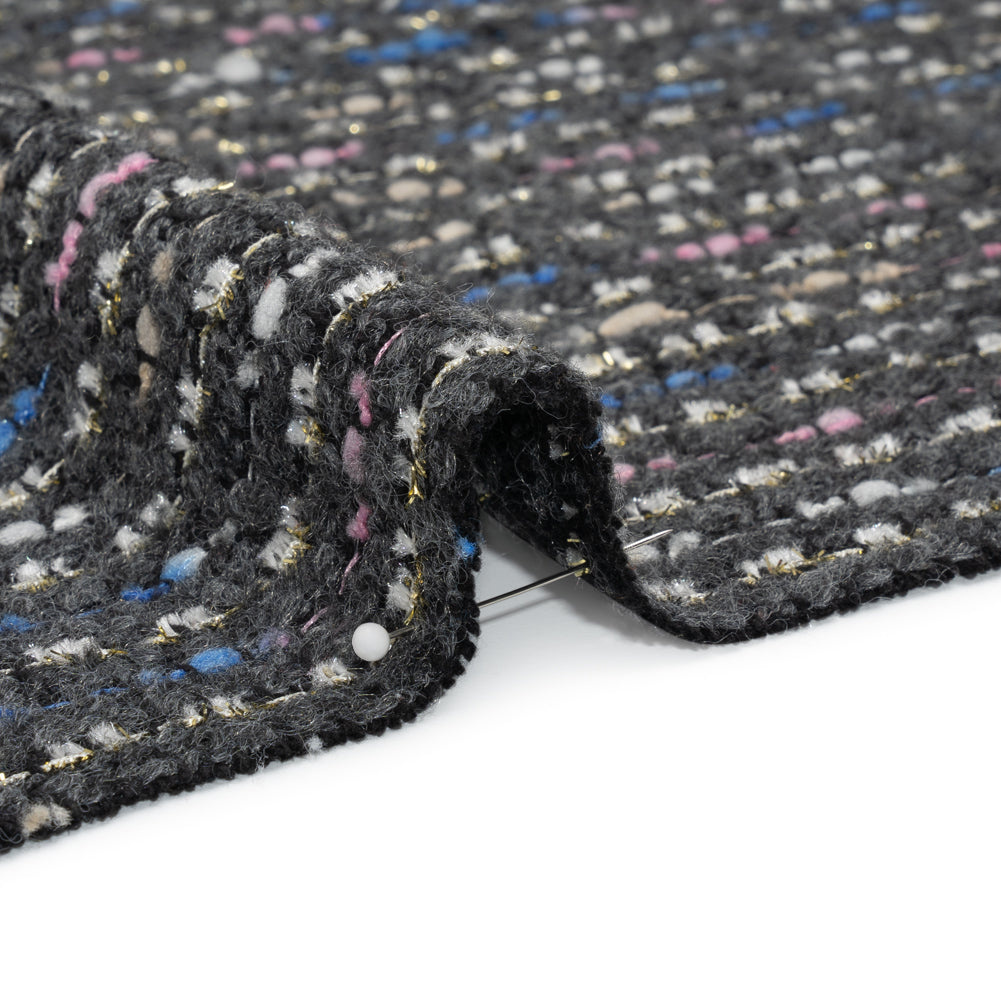 Charcoal, Pink and Blue Boucle Striped Acrylic Tweed Detail Charcoal, Pink and Blue Boucle Striped Acrylic Tweed Detail