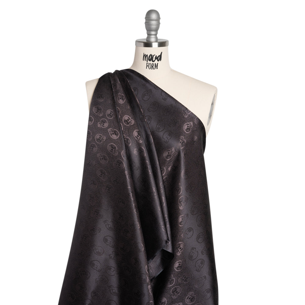 Skulls Jacquard Lining - Black and Charcoal Bi-Color - Drape Skulls Jacquard Lining - Black and Charcoal Bi-Color - Drape