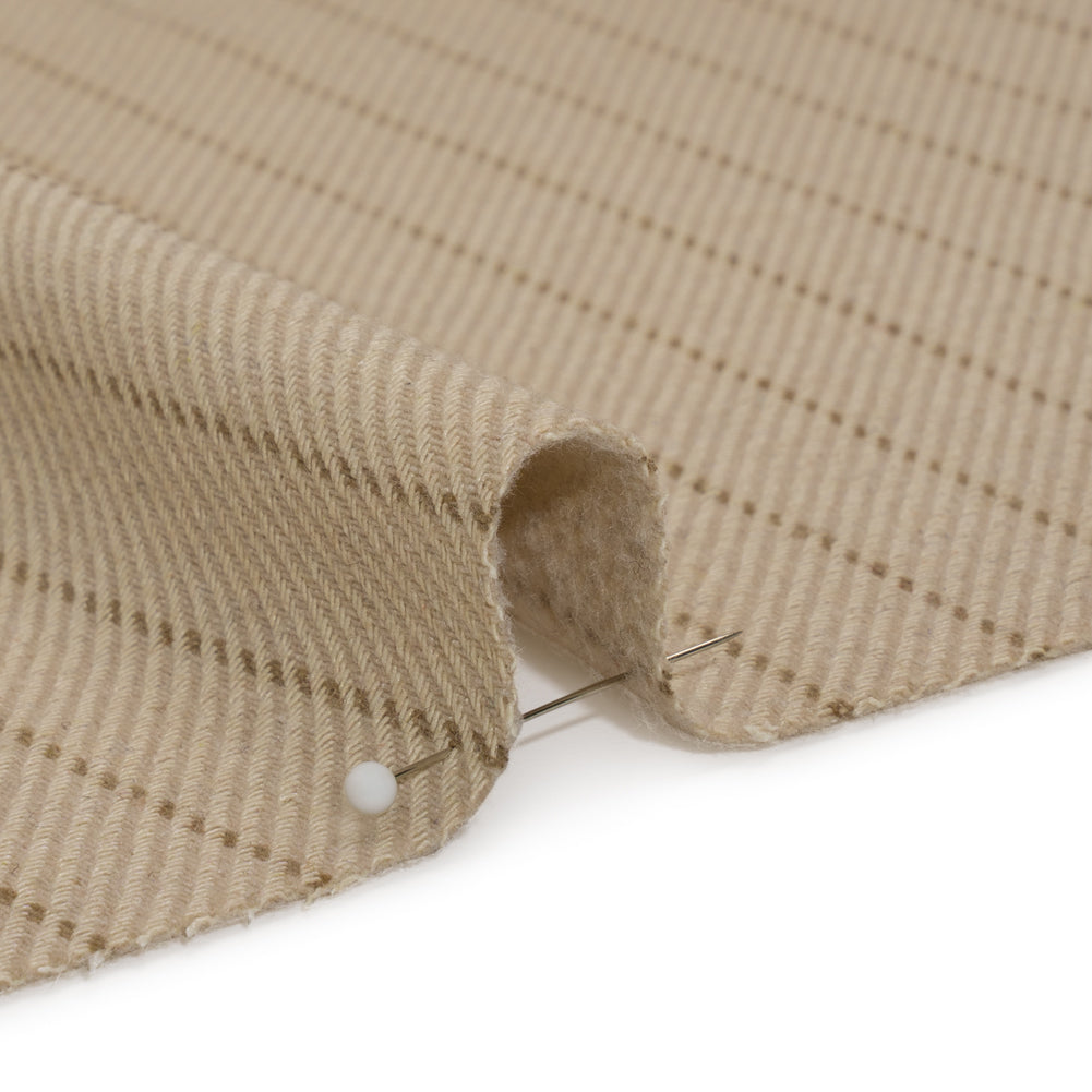 Brushed Wool Blend Twill - Beige and Brown Chalk Stripes - Deadstock Detail Brushed Wool Blend Twill - Beige and Brown Chalk Stripes - Deadstock Detail