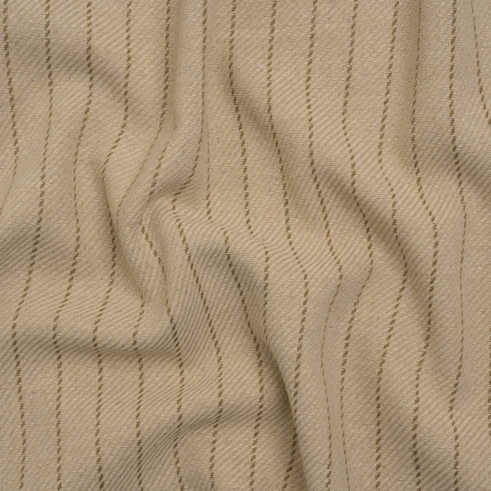 Brushed Wool Blend Twill - Beige and Brown Chalk Stripes - Deadstock Brushed Wool Blend Twill - Beige and Brown Chalk Stripes - Deadstock