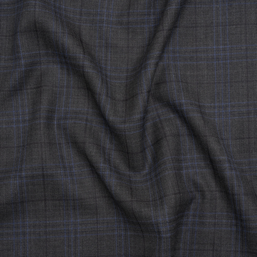 Wool and Silk Suiting - Gray and Blue Plaid - Deadstock Wool and Silk Suiting - Gray and Blue Plaid - Deadstock