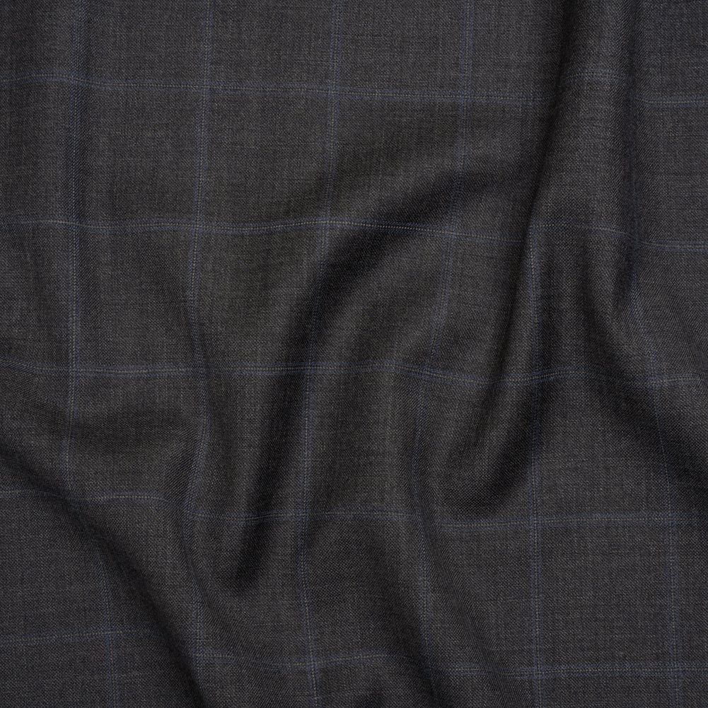 Wool Suiting - Gray and Blue Windowpane Check - Deadstock Wool Suiting - Gray and Blue Windowpane Check - Deadstock