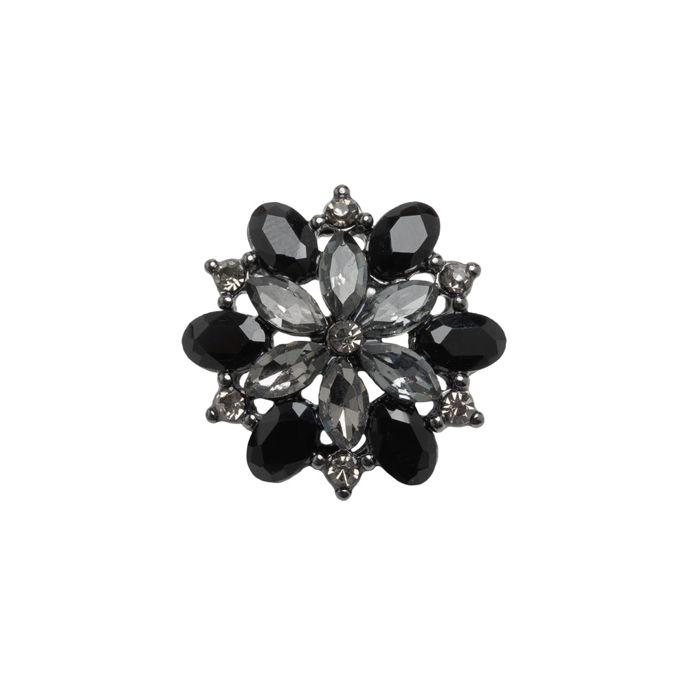 Rhinestone and Metal Shank Back Button - 32L/20mm - Black Diamond and Gunmetal Little Open Flower Rhinestone and Metal Shank Back Button - 32L/20mm - Black Diamond and Gunmetal Little Open Flower