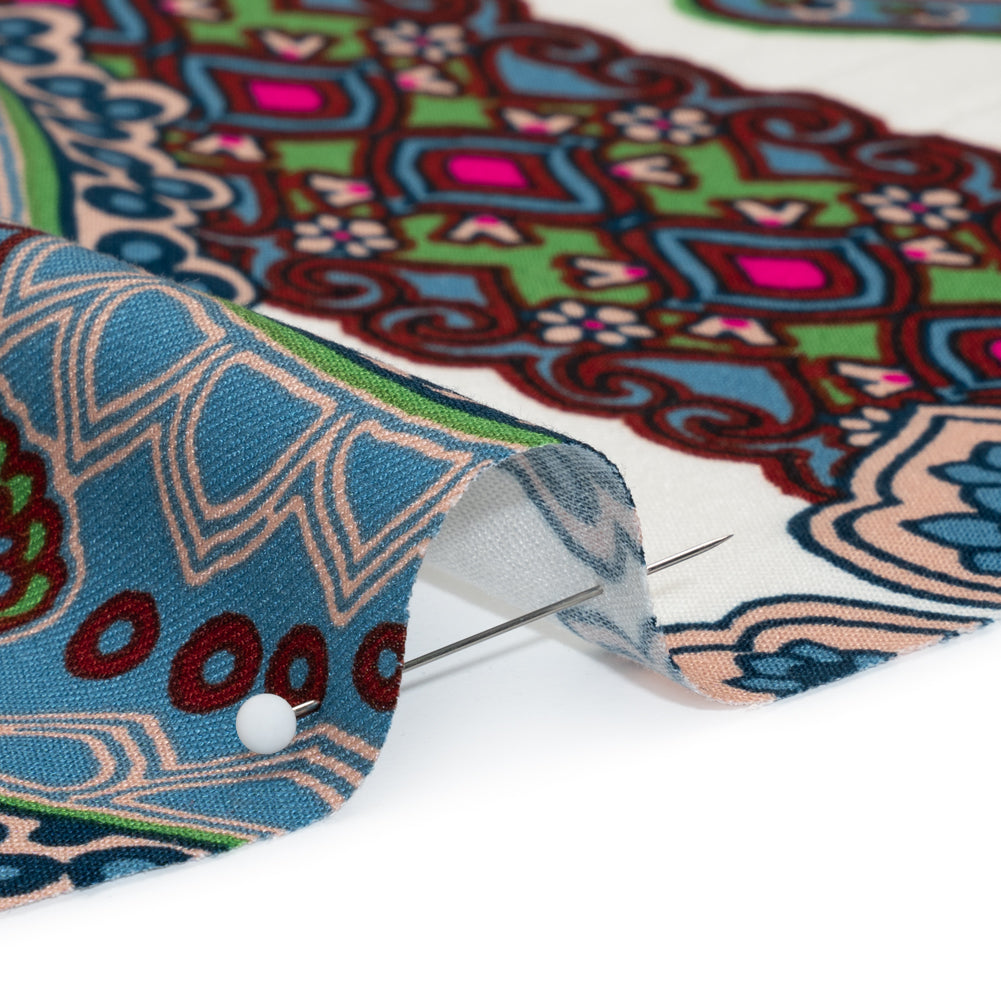 Rayon Twill - Blue, Red and Peachy Beige Paisley - Designer Deadstock - Detail Rayon Twill - Blue, Red and Peachy Beige Paisley - Designer Deadstock - Detail