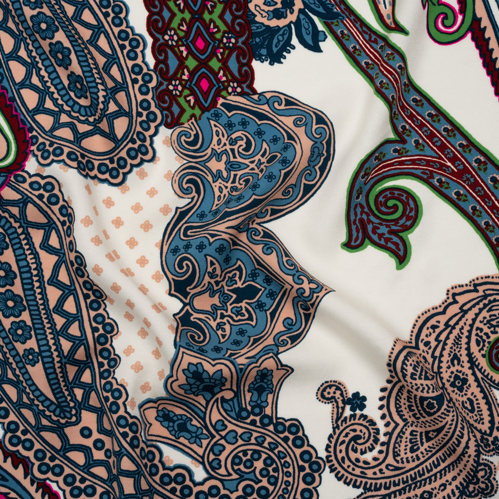 Rayon Twill - Blue, Red and Peachy Beige Paisley - Designer Deadstock Rayon Twill - Blue, Red and Peachy Beige Paisley - Designer Deadstock