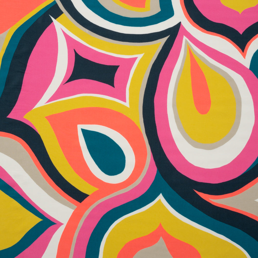 Rayon Shirting Panel - Yellow, Pink, and Marine Blue Simple Paisleys - Made in Italy Rayon Shirting Panel - Yellow, Pink, and Marine Blue Simple Paisleys - Made in Italy