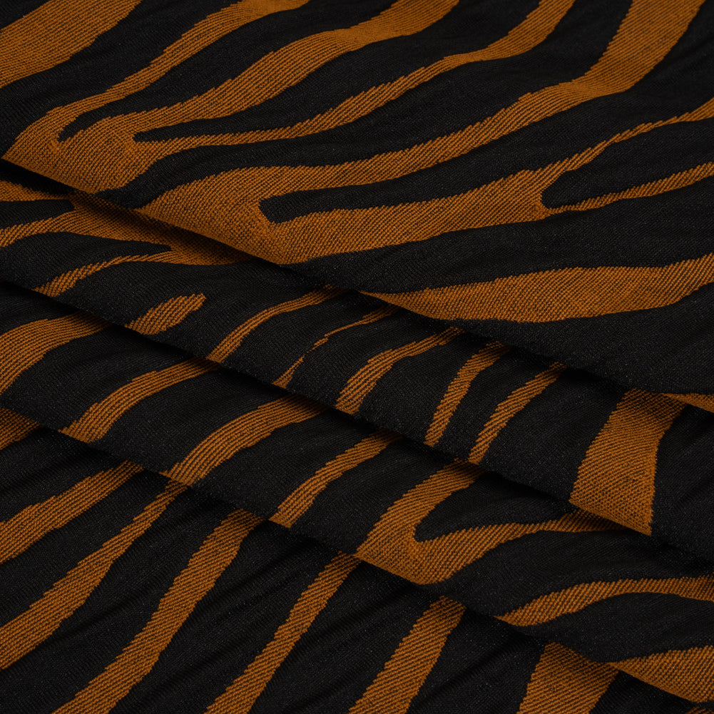 Stretch Knit Jacquard by Mara Hoffman - Burnt Orange and Black Tiger Stripes - Designer Deadstock - Folded Stretch Knit Jacquard by Mara Hoffman - Burnt Orange and Black Tiger Stripes - Designer Deadstock - Folded