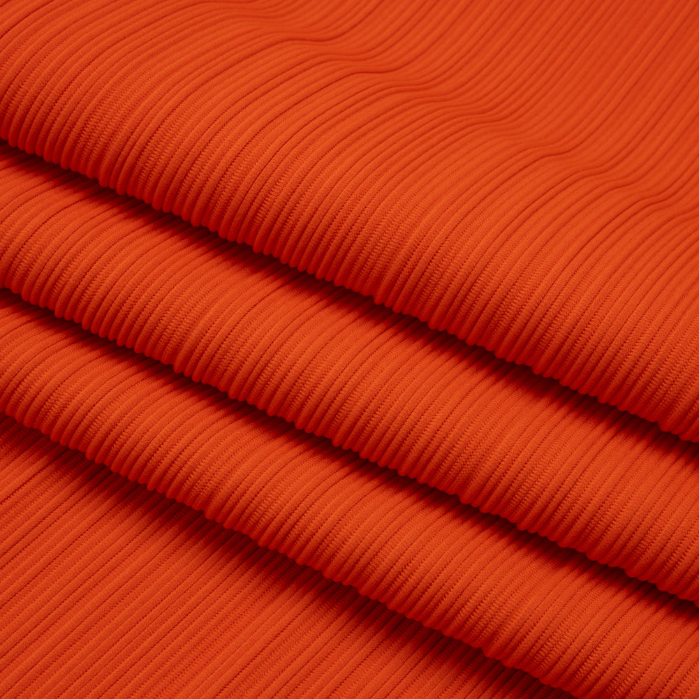 Ribbed Stretch Polyester Double Knit by Mara Hoffman - Blaze Orange - Designer Deadstock - Folded Ribbed Stretch Polyester Double Knit by Mara Hoffman - Blaze Orange - Designer Deadstock - Folded