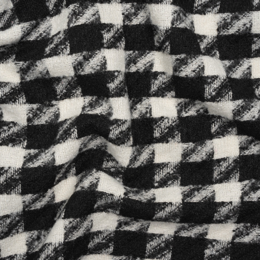 Acrylic Boucle Tweed - Black and Cream Houndstooth - Deadstock Acrylic Boucle Tweed - Black and Cream Houndstooth - Deadstock