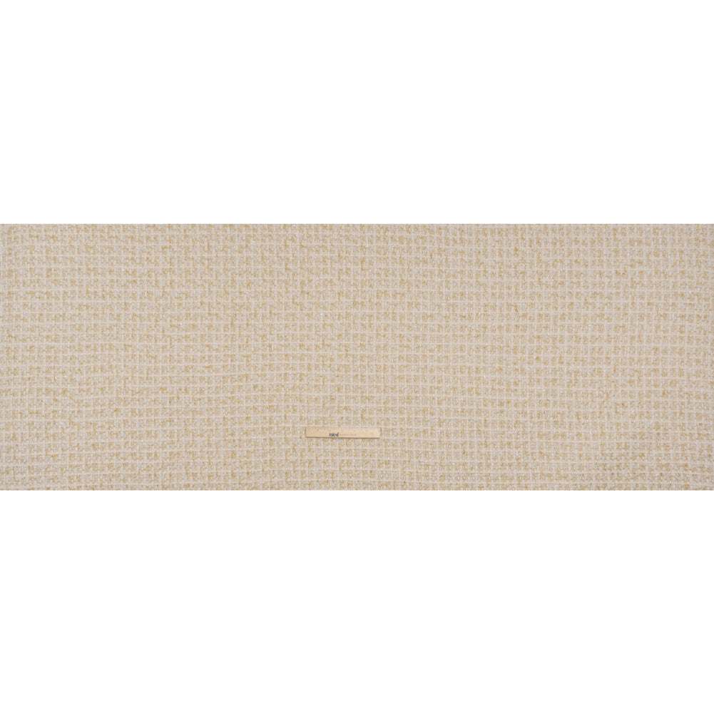 Wool Blend Tweed with Silver and Gold Eyelash Fringe - Cream Checks - Deadstock - Full Wool Blend Tweed with Silver and Gold Eyelash Fringe - Cream Checks - Deadstock - Full