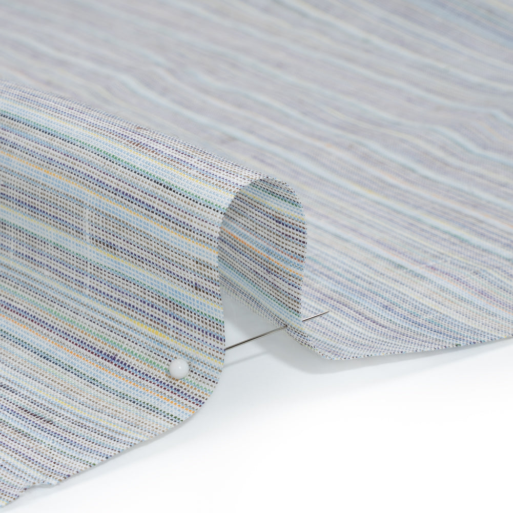 Medium Weight Linen Woven - Pastel Blue and Multicolor Stripes Detail Medium Weight Linen Woven - Pastel Blue and Multicolor Stripes Detail