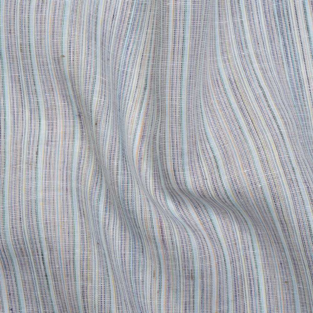 Medium Weight Linen Woven - Pastel Blue and Multicolor Stripes Medium Weight Linen Woven - Pastel Blue and Multicolor Stripes