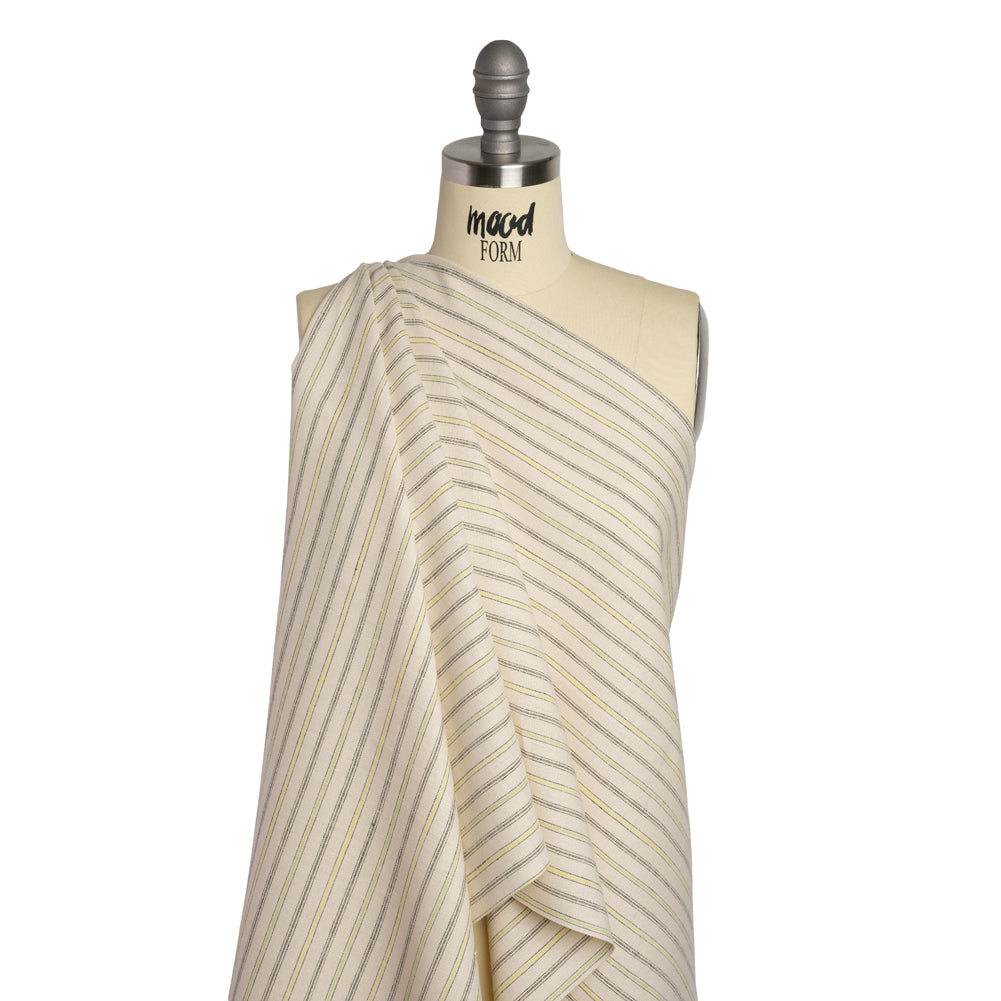 Medium Weight Linen Woven - Cream, Green and Yellow Ticking Stripes Drape Medium Weight Linen Woven - Cream, Green and Yellow Ticking Stripes Drape