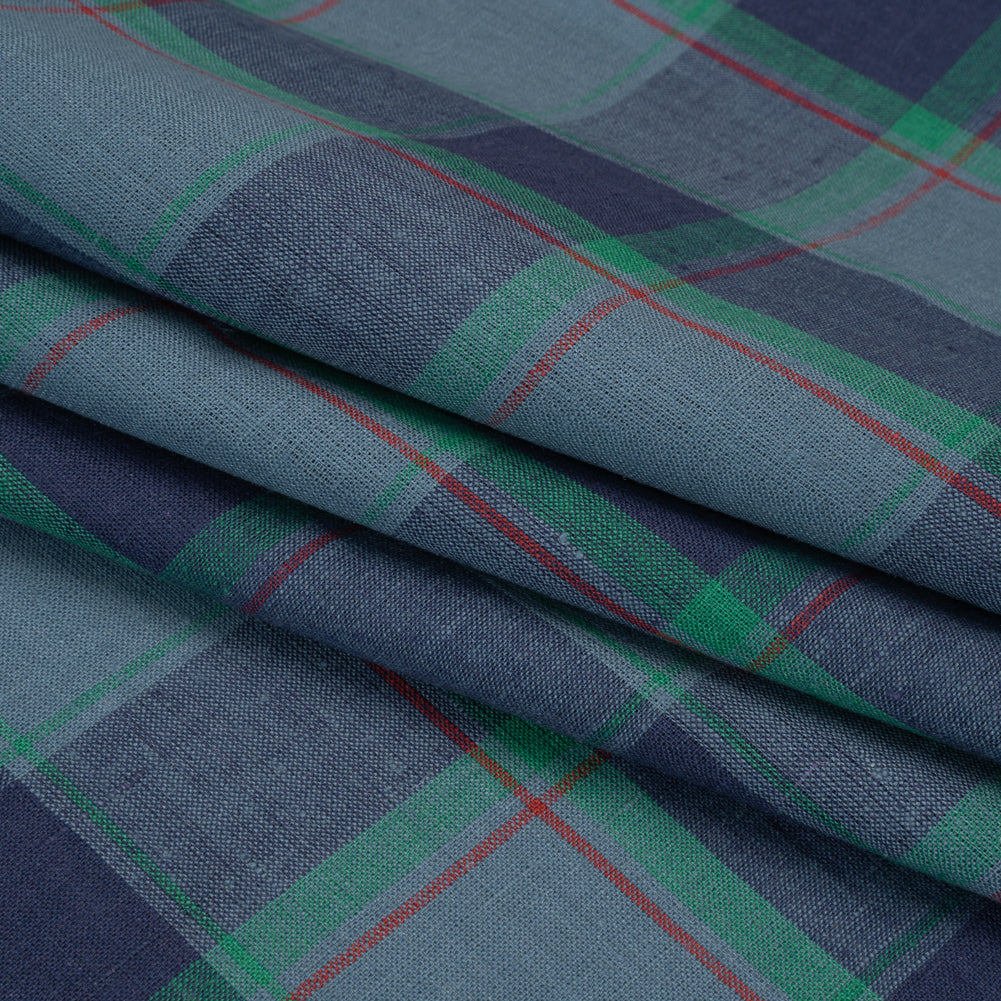 Medium Weight Linen Woven - Blue, Green and Red Plaid Folded Medium Weight Linen Woven - Blue, Green and Red Plaid Folded