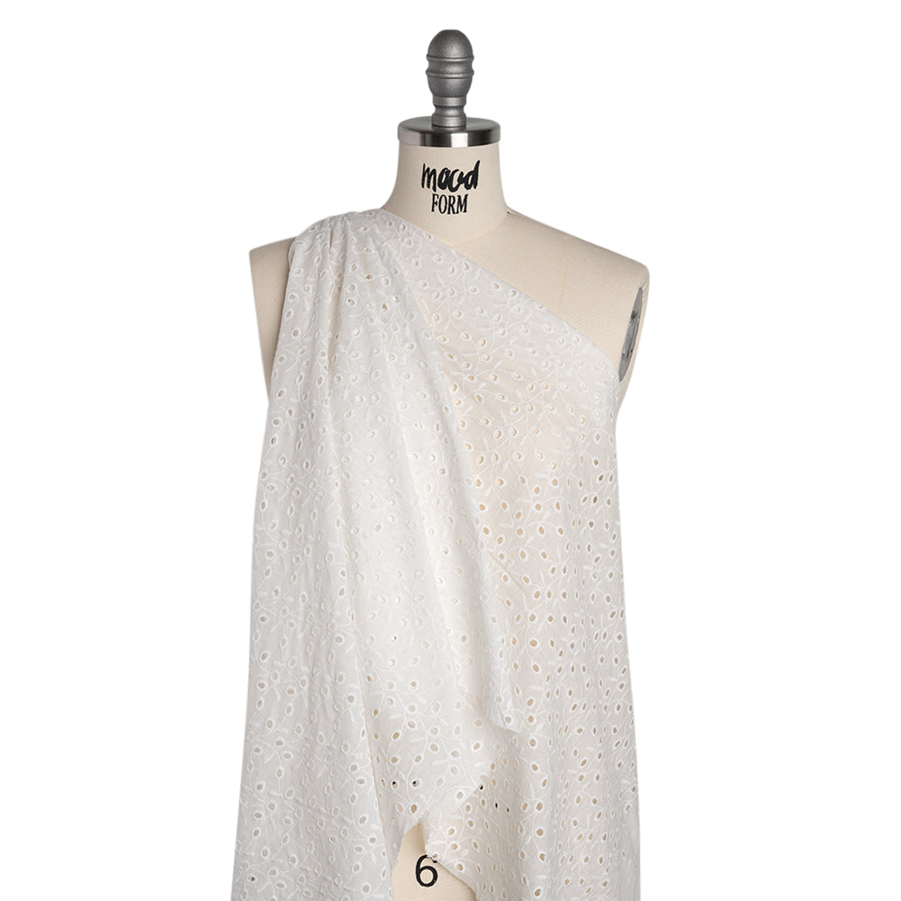 Embroidered Eyelet Cotton Voile - White Leafy Vines - Naomi Collection - Drape Embroidered Eyelet Cotton Voile - White Leafy Vines - Naomi Collection - Drape