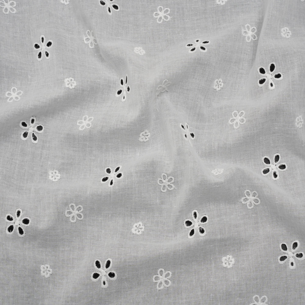 Embroidered Eyelet Cotton Voile - White Floating Flowers - Naomi Collection Embroidered Eyelet Cotton Voile - White Floating Flowers - Naomi Collection