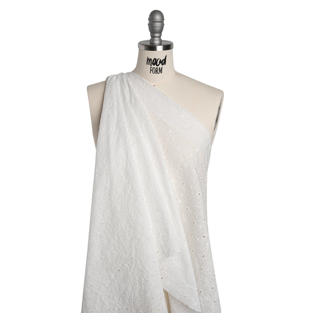 Embroidered Eyelet Cotton Voile - White Field of Flowers - Naomi Collection - Drape Embroidered Eyelet Cotton Voile - White Field of Flowers - Naomi Collection - Drape