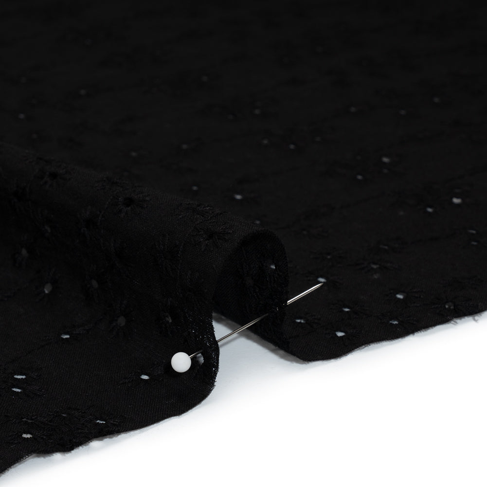 Embroidered Eyelet Cotton Voile - Black Dainty Flower Vines - Naomi Collection - Detail Embroidered Eyelet Cotton Voile - Black Dainty Flower Vines - Naomi Collection - Detail