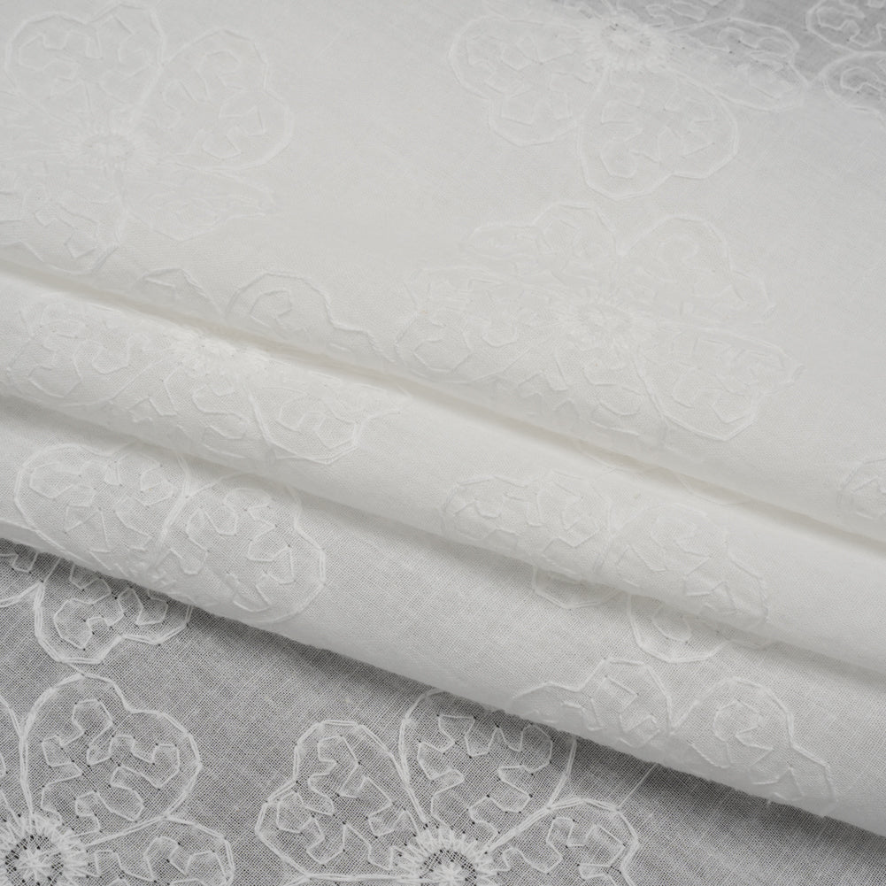 Embroidered Eyelet Cotton Voile - White Big Tossed Flowers - Naomi Collection - Folded Embroidered Eyelet Cotton Voile - White Big Tossed Flowers - Naomi Collection - Folded