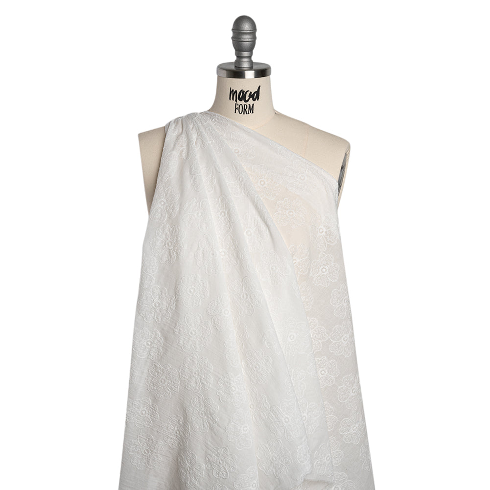 Embroidered Eyelet Cotton Voile - White Big Tossed Flowers - Naomi Collection - Drape Embroidered Eyelet Cotton Voile - White Big Tossed Flowers - Naomi Collection - Drape