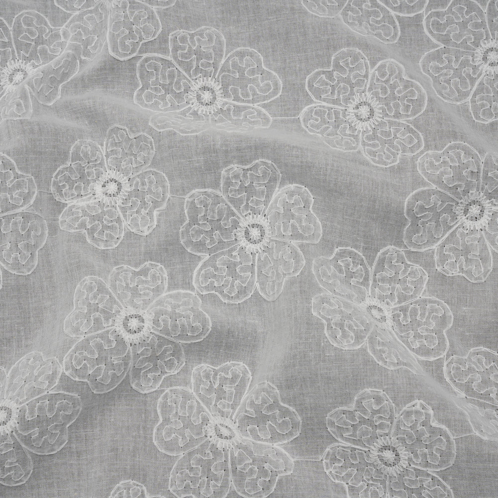 Embroidered Eyelet Cotton Voile - White Big Tossed Flowers - Naomi Collection Embroidered Eyelet Cotton Voile - White Big Tossed Flowers - Naomi Collection