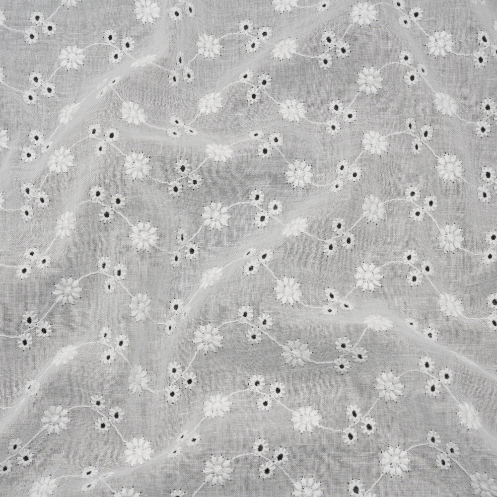 Embroidered Eyelet Cotton Voile - White Little Flowers on Vines - Naomi Collection Embroidered Eyelet Cotton Voile - White Little Flowers on Vines - Naomi Collection
