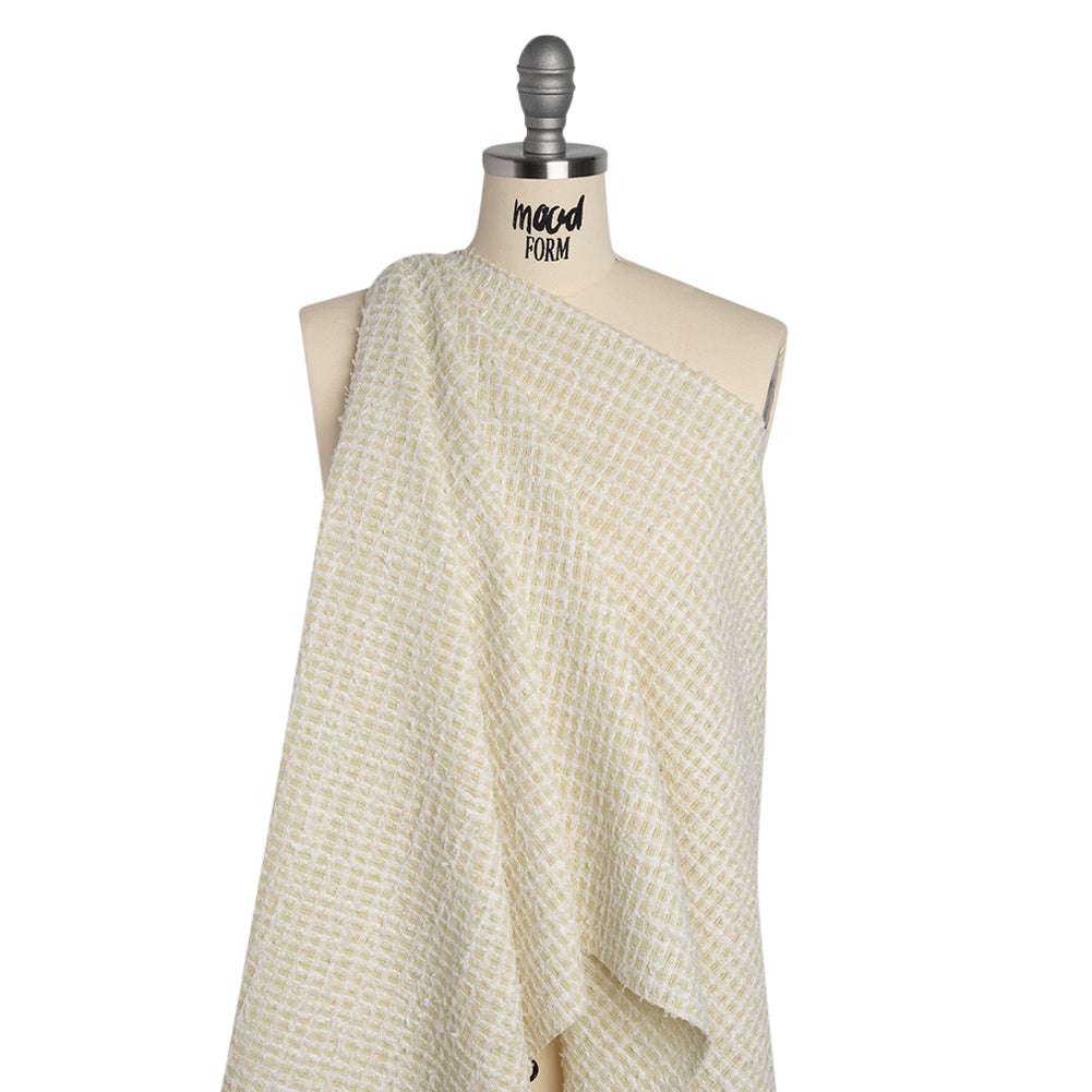 Fluffy Tweed - Cream and White Mini Windowpane Checks - Deadstock - Drape Fluffy Tweed - Cream and White Mini Windowpane Checks - Deadstock - Drape