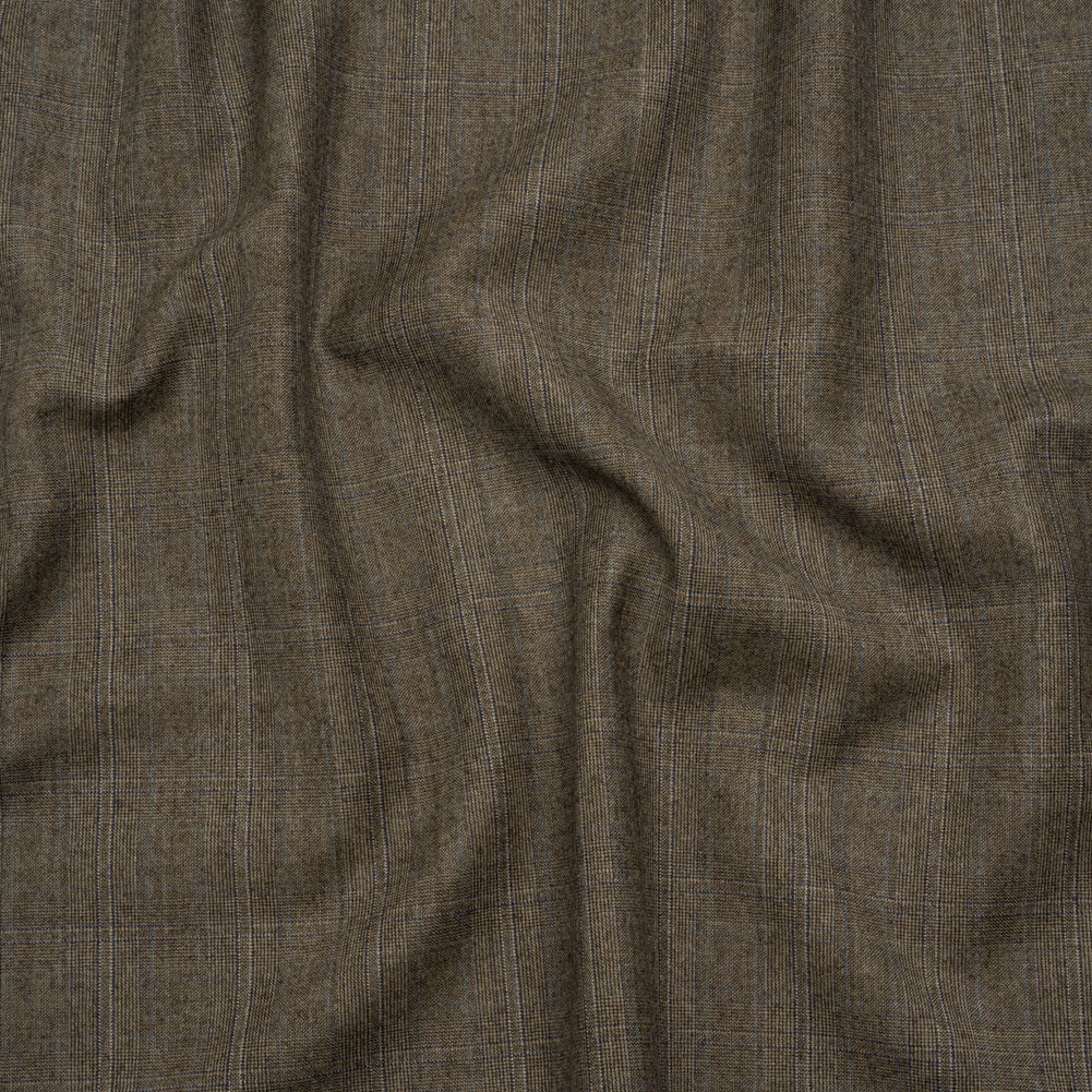 Super 130 Wool Twill Suiting Made in Italy - Beige and Brown Plaid - Deadstock Super 130 Wool Twill Suiting Made in Italy - Beige and Brown Plaid - Deadstock