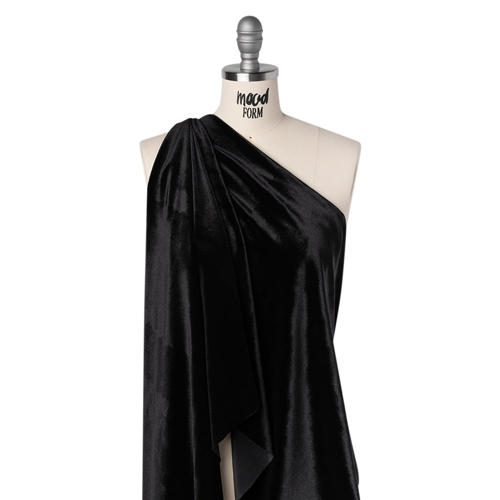 Stretch Polyester Velour - Black - Designer Deadstock Drape Stretch Polyester Velour - Black - Designer Deadstock Drape