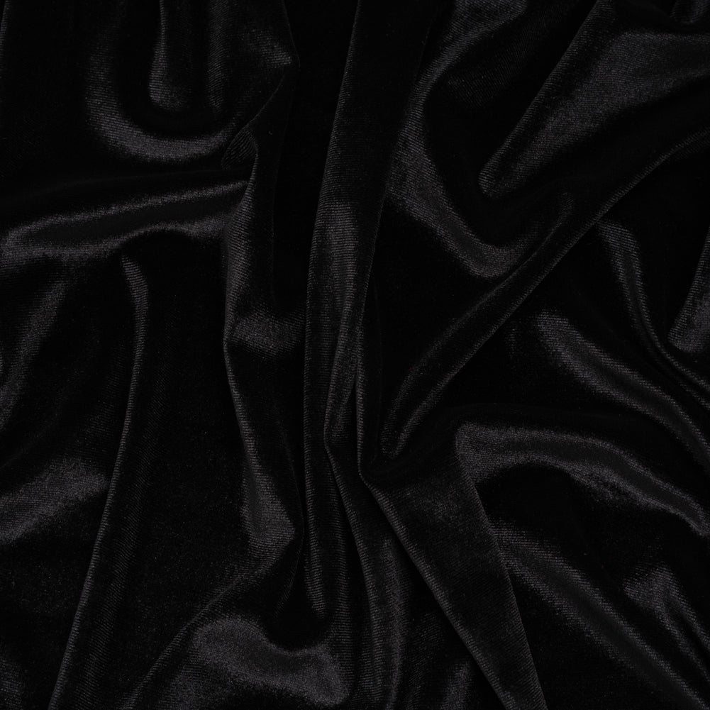 Stretch Polyester Velour - Black - Designer Deadstock Stretch Polyester Velour - Black - Designer Deadstock