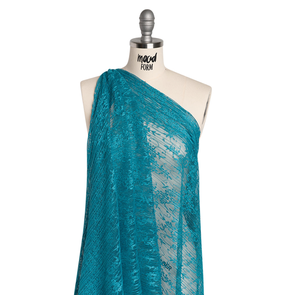 Plisse Lace - Turquoise Floral - Designer Deadstock Folded Plisse Lace - Turquoise Floral - Designer Deadstock Folded