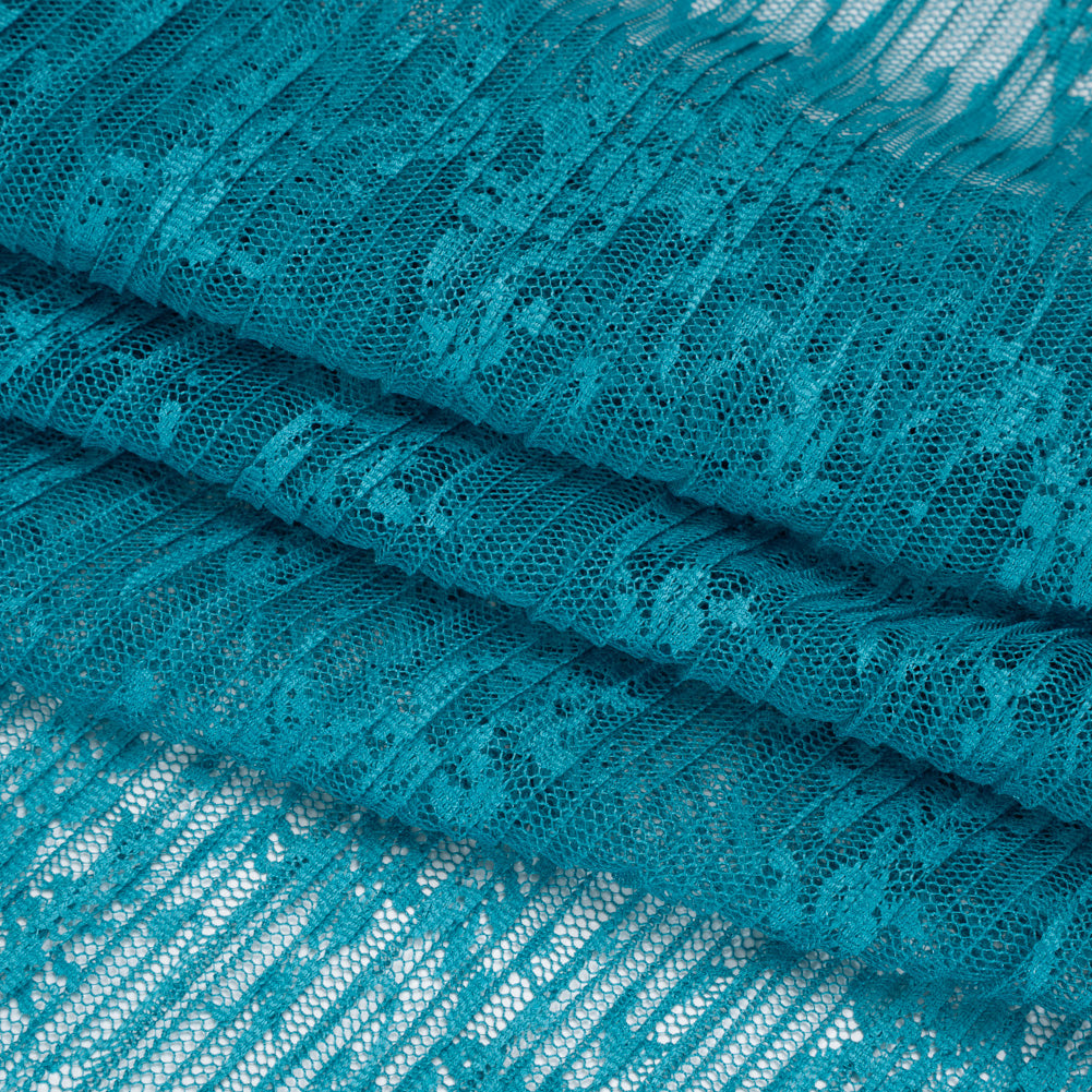 Plisse Lace - Turquoise Floral - Designer Deadstock Detail Plisse Lace - Turquoise Floral - Designer Deadstock Detail