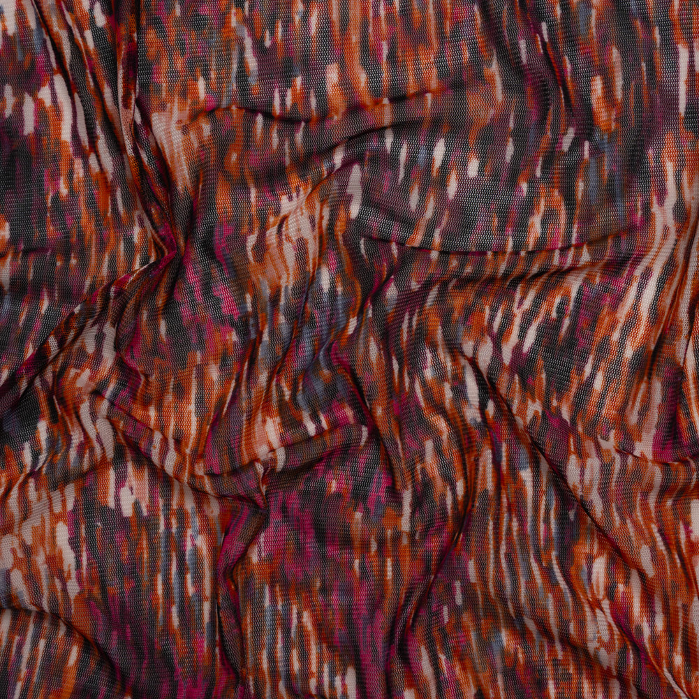 Stretch Polyester Mesh Print - Deep Magenta, Orange and White Striations - Designer Deadstock Stretch Polyester Mesh Print - Deep Magenta, Orange and White Striations - Designer Deadstock