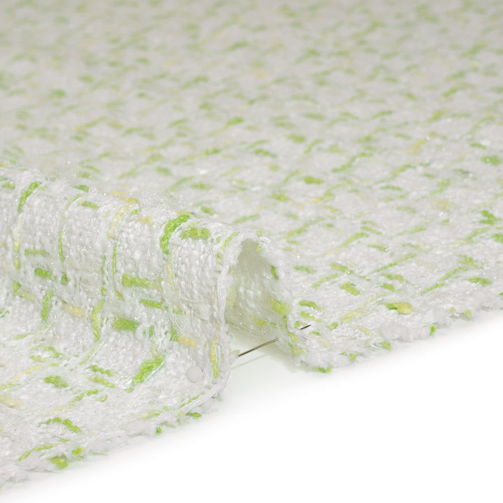 Tweedy Polyester Boucle - White and Lime Green Plaid - Deadstock - Detail Tweedy Polyester Boucle - White and Lime Green Plaid - Deadstock - Detail