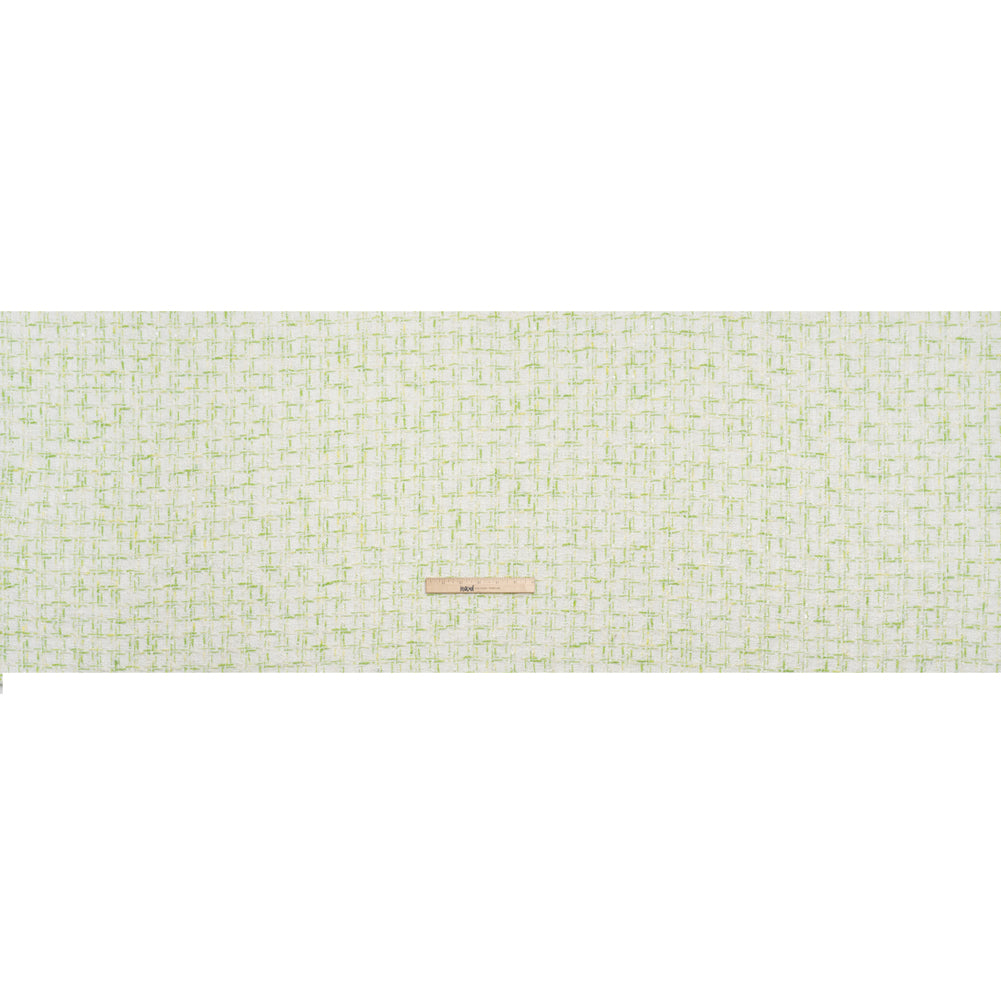 Tweedy Polyester Boucle - White and Lime Green Plaid - Deadstock - Full Tweedy Polyester Boucle - White and Lime Green Plaid - Deadstock - Full