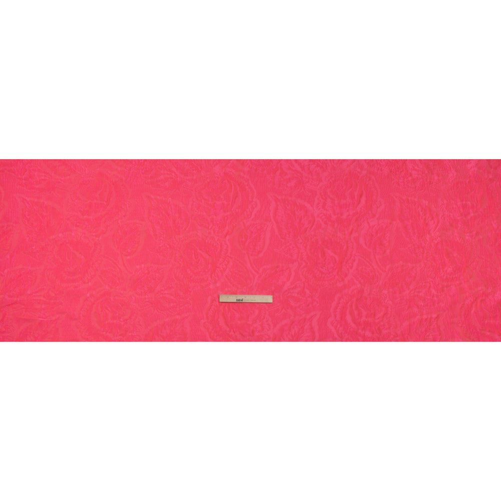 Polyester Brocade - Monochrome Neon Pink Roses and Leaves - Full Polyester Brocade - Monochrome Neon Pink Roses and Leaves - Full